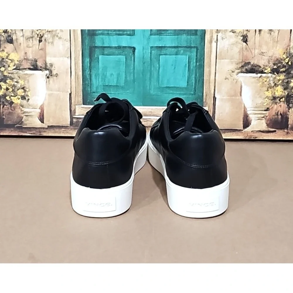Vince Women's Benfield Leather Platform Lace Up Sneaker Black White Size 10 M